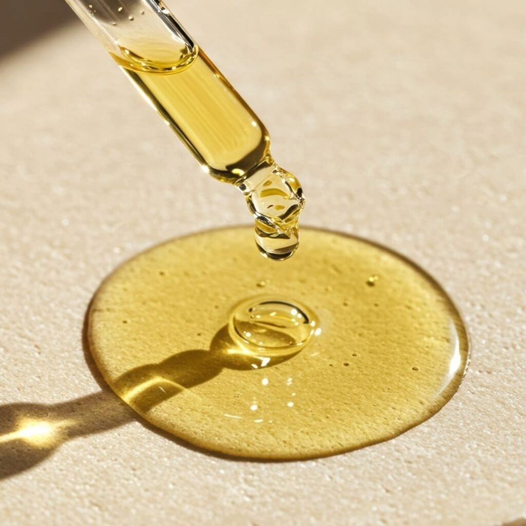 a glass dropper releasing an oil